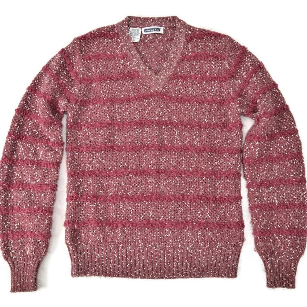 Vintage Mariea Kim Texture Multi-Knit Womens Sweaters Pink White Wool Stripe M